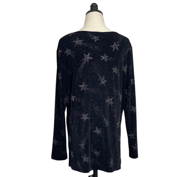 Quacker Factory Long Sleeve Top Black with Silver Shooting Stars Size Large - Picture 9 of 11